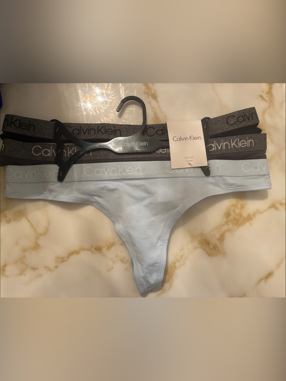 Calvin Klein Women’s Stretch Thong - Light Blue & Charcoal Pack